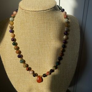 Multicolor Crystal Necklace with Red Jasper Pendant